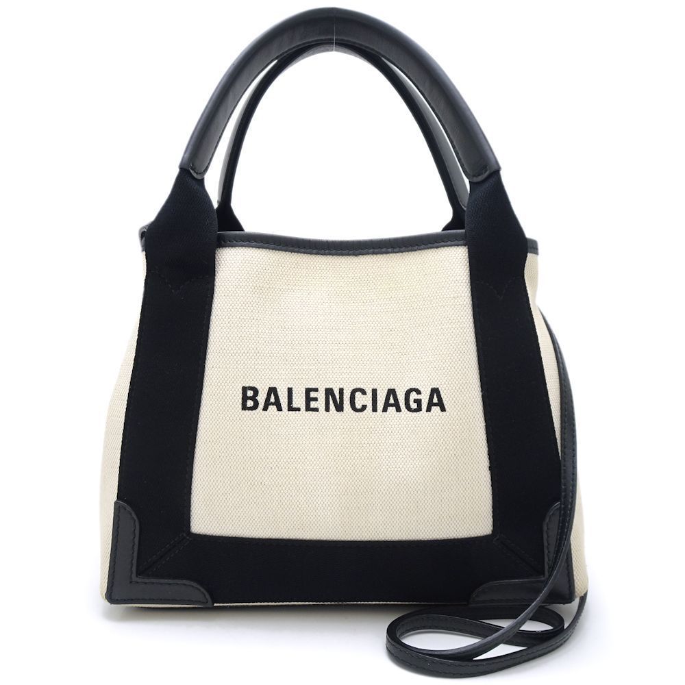 Balenciaga Navy Cabas XS Handbag Canvas Calf Ivory Black